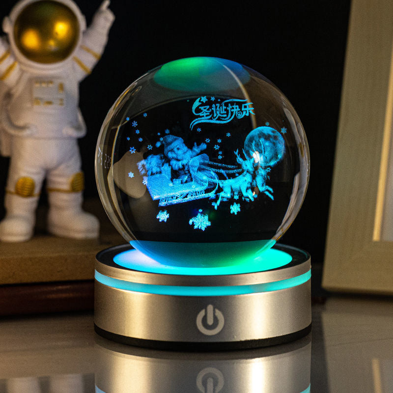 Boule de cristal lumineuse sculptée en 3D avec dégradé de couleurs, petite lampe de nuit, décoration intérieure, sélection de cadeaux
