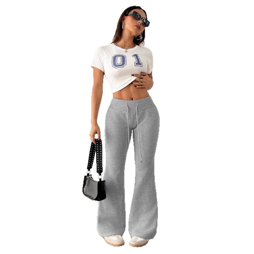 Pantalon de survêtement rembourré en polaire, taille haute, couleur unie
