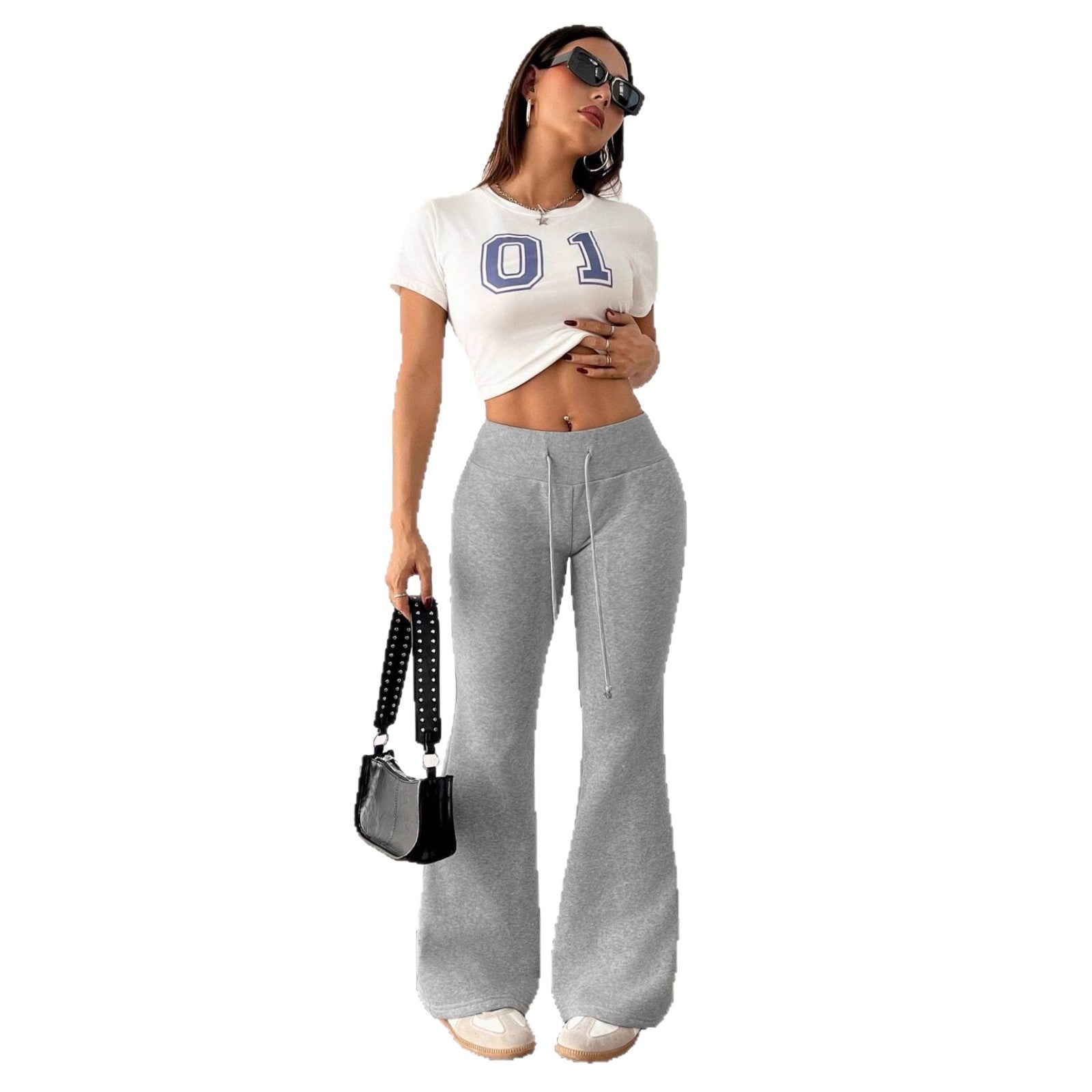 Pantalon de survêtement rembourré en polaire, taille haute, couleur unie