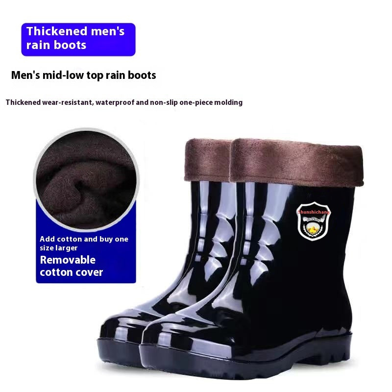 Bottes de pluie chaudes et résistantes à l'usure, doublées en polaire, à semelle en cuir camouflage et semelle en cuir pour homme.