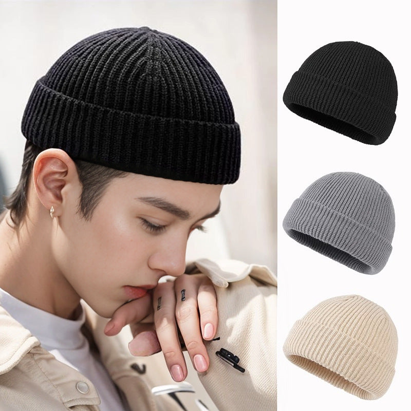 Bonnet de pêcheur court à revers tricoté pour homme et femme, chaud pour l'hiver
