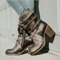 Bottines rétro pour femmes à talons hauts et épais, fermeture éclair latérale et détails à boucle