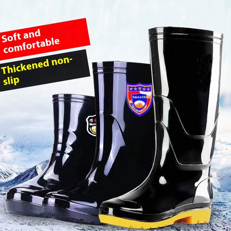 Bottes de pluie chaudes et résistantes à l'usure, doublées en polaire, à semelle en cuir camouflage et semelle en cuir pour homme.
