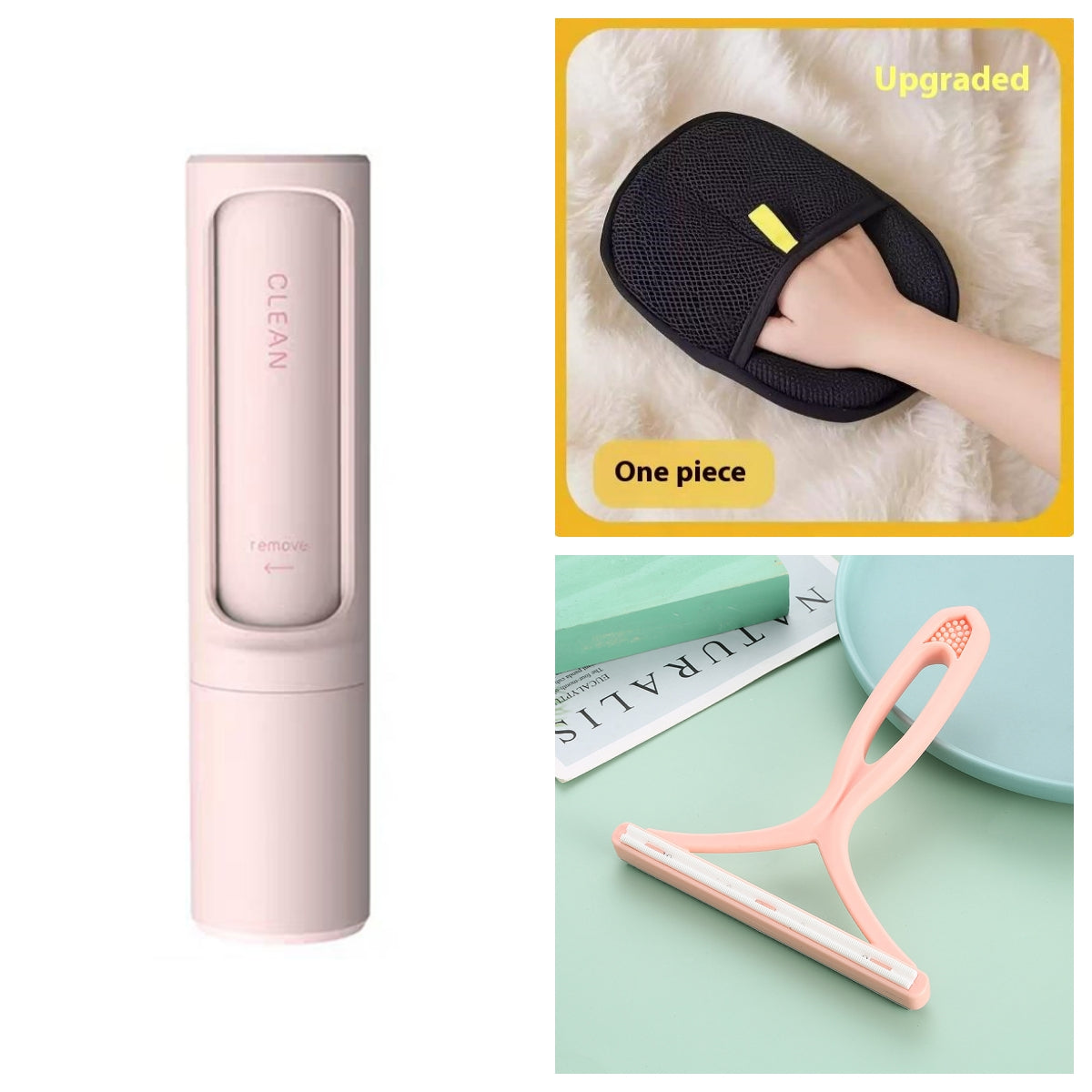 Brosse anti-poils d'animaux réutilisable 2 en 1, rouleau adhésif, outil autonettoyant portable et efficace pour chats et chiens.