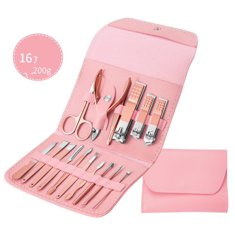 Ensemble professionnel comprenant ciseaux, coupe-ongles, cuillère à ongles, pince à peaux mortes, pince à ongles, couteau de pédicure et coupe-ongles.