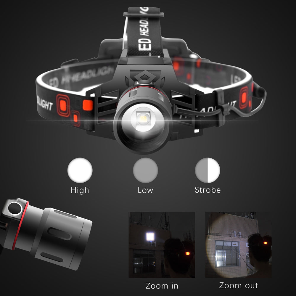 Lampe frontal, Phare zoom T6 à lumière blanche, verte et rouge