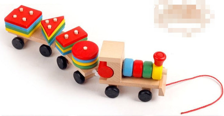 Train en bois, tracteur en trois parties, jouet puzzle éducatif pour enfants