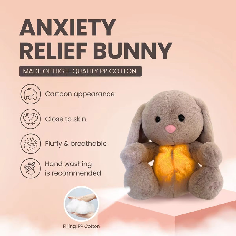 Lapin respirant en peluche sensorielle apaisante, idéal pour soulager l'anxiété des nouveau-nés et apaiser les bébés.