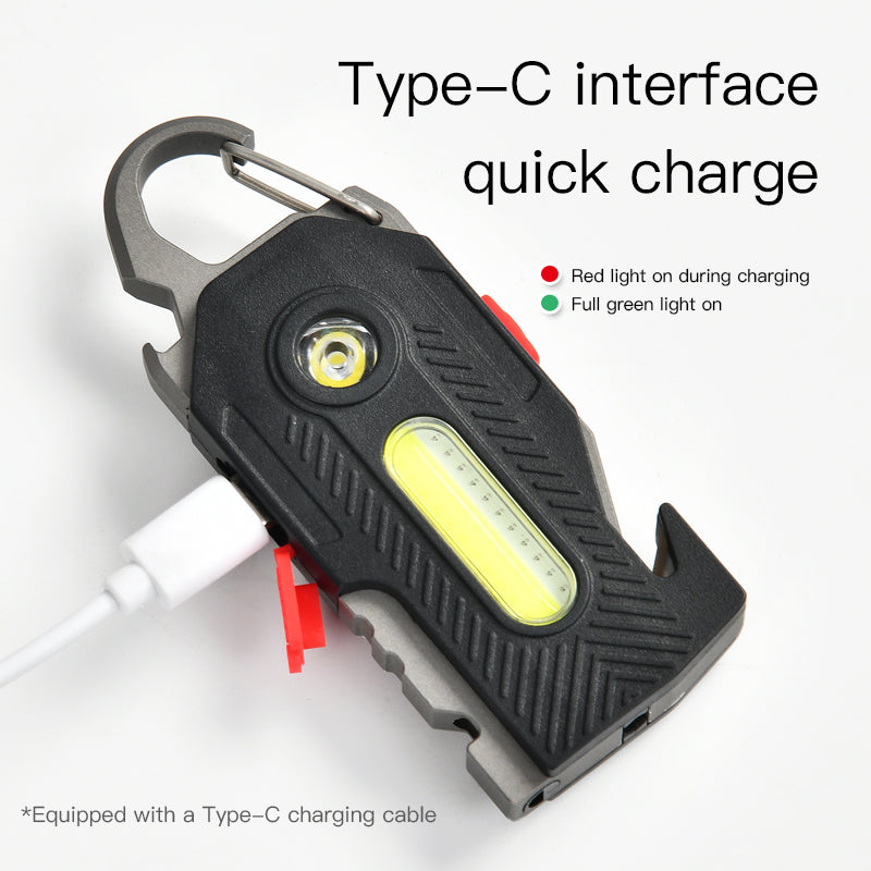 Lampe de secours multifonctionnelle rechargeable, porte-clés pratique, lampe de travail, lampe LED haute luminosité COB pour la maintenance, éclairage de camping en extérieur.