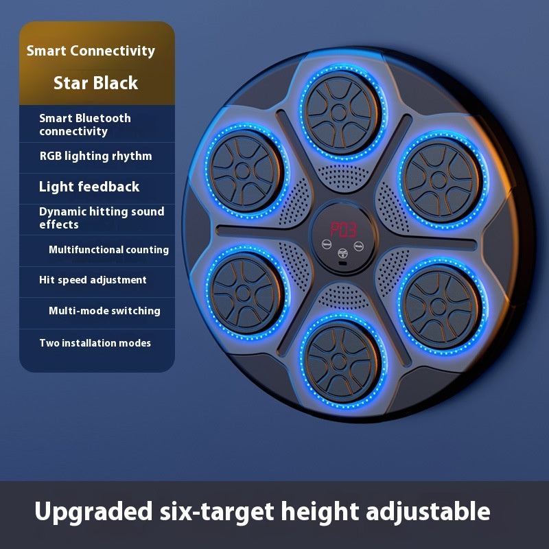 Machine de boxe musicale domestique avec lumière RGB, compatible Bluetooth, mode adulte, vitesse réglable pour kickboxing, karaté et fitness à domicile