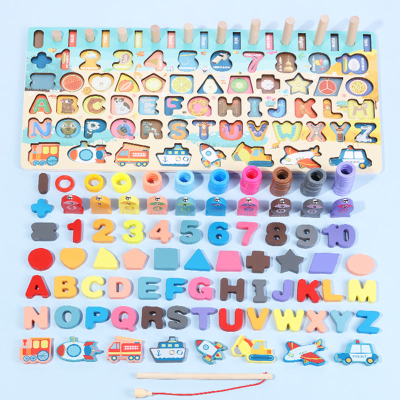 Jouets éducatifs Montessori en bois pour enfants : tableau de pêche mathématique, jeux Montessori pour les enfants de 1 à 3 ans.