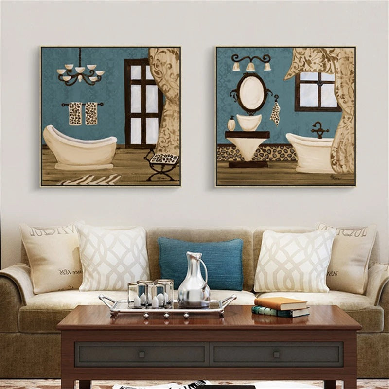 Poster sur toile moderne rétro – Décoration murale salle de bain
