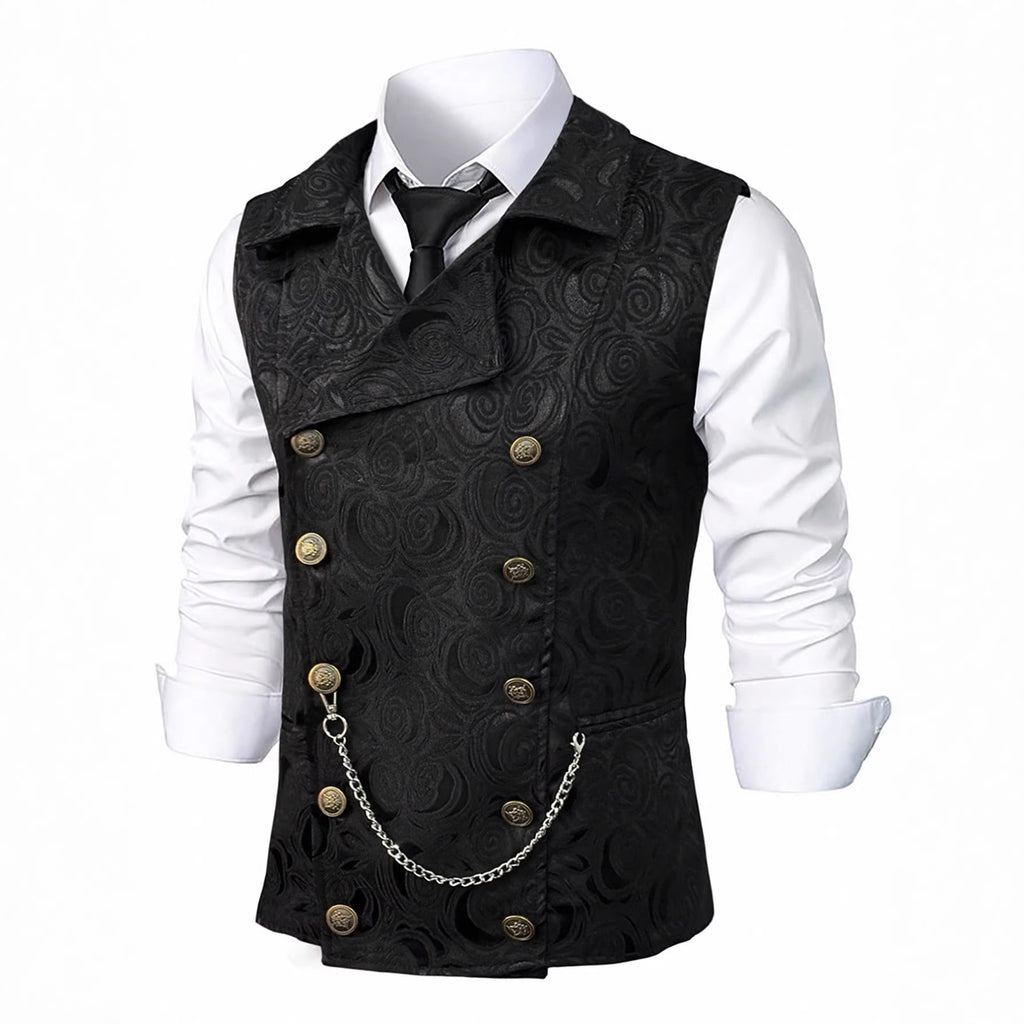 Gilet de costume croisé pour homme avec chaînette