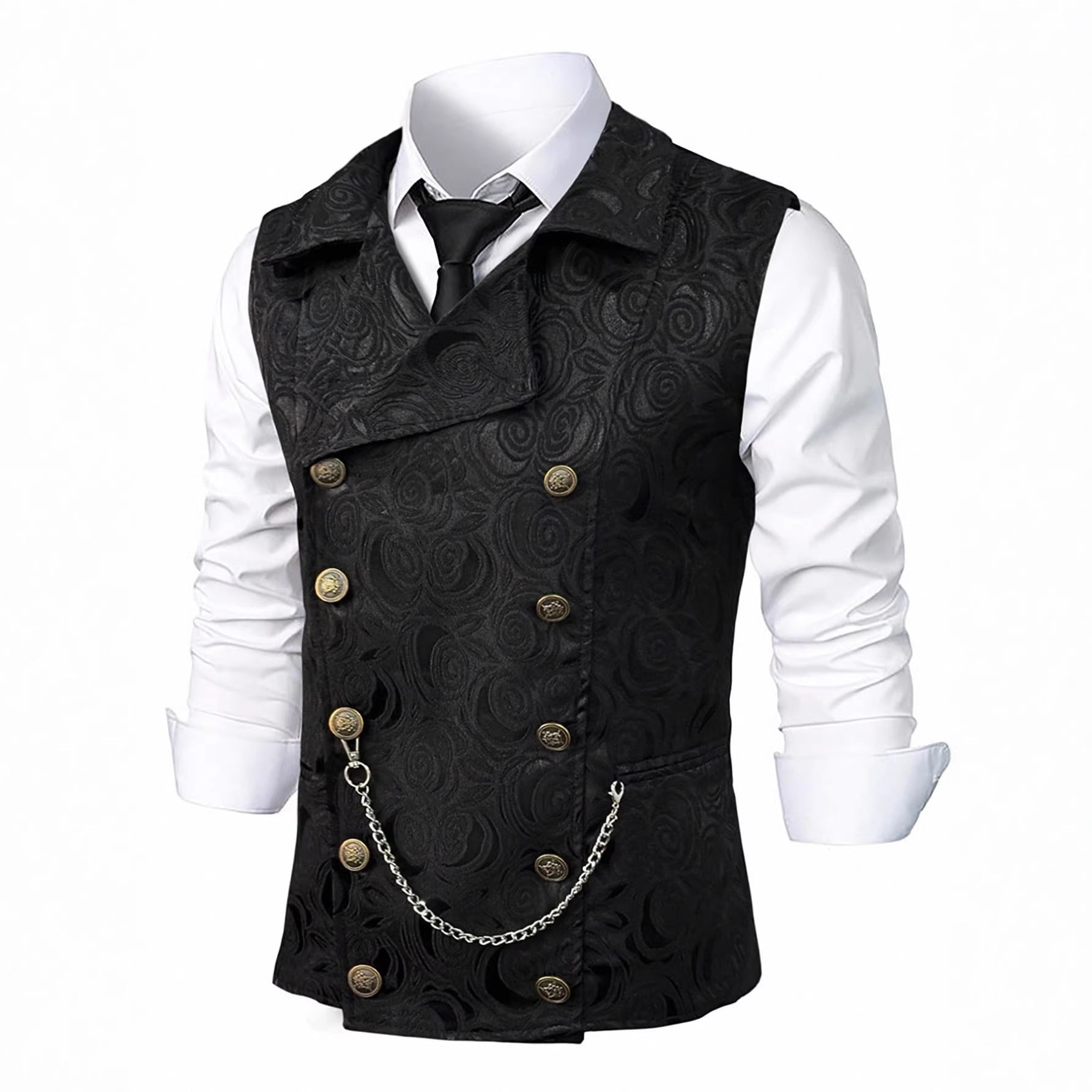 Gilet de costume croisé pour homme avec chaînette