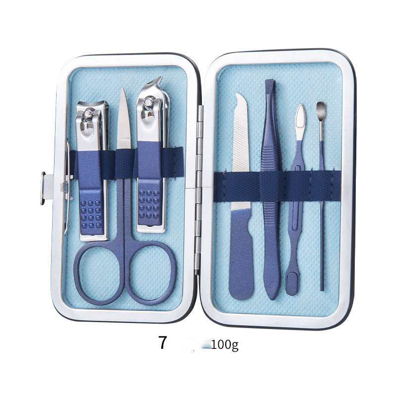 Ensemble professionnel comprenant ciseaux, coupe-ongles, cuillère à ongles, pince à peaux mortes, pince à ongles, couteau de pédicure et coupe-ongles.