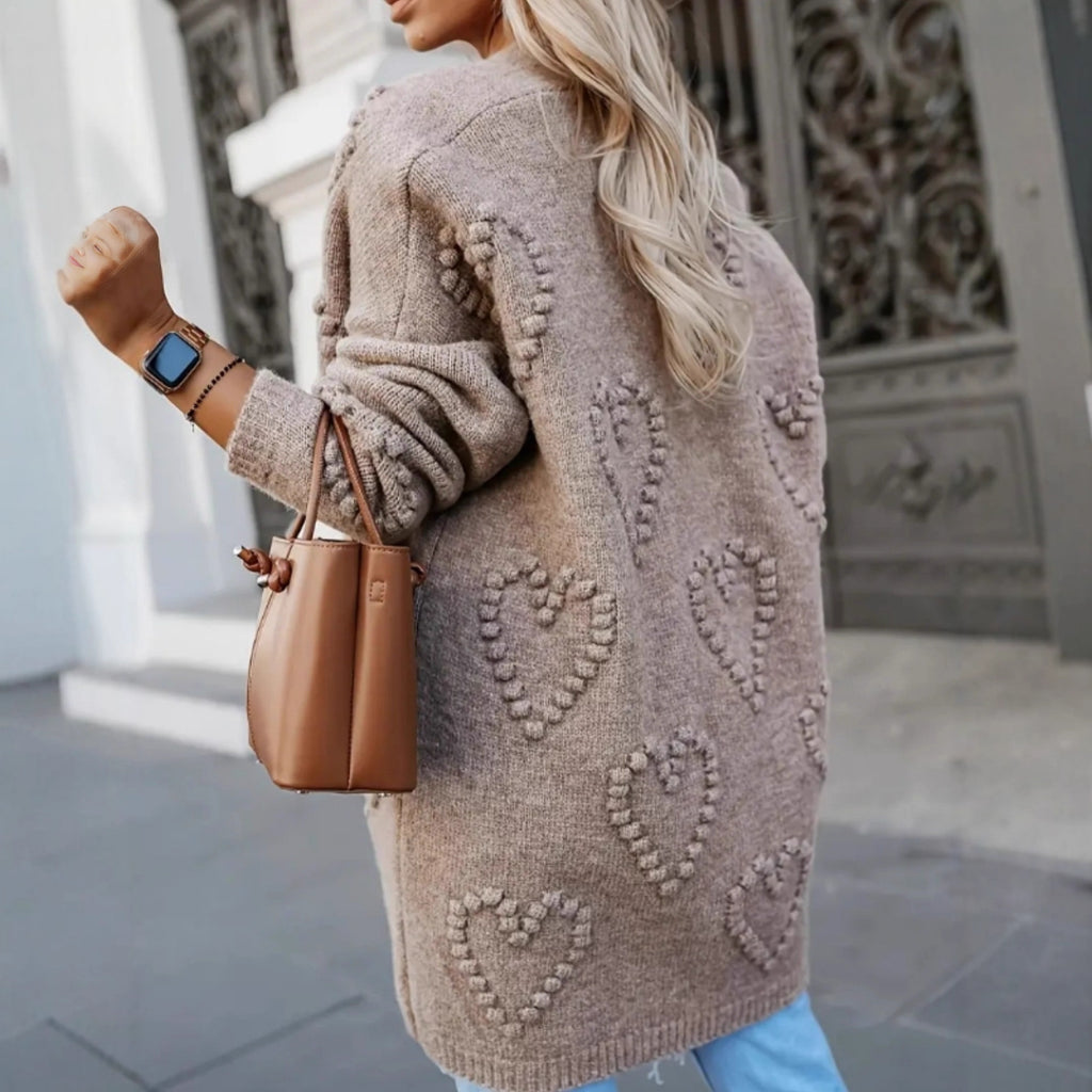 Gilet cardigan mi-long à manches longues en maille pour femme grande taille, polyvalent