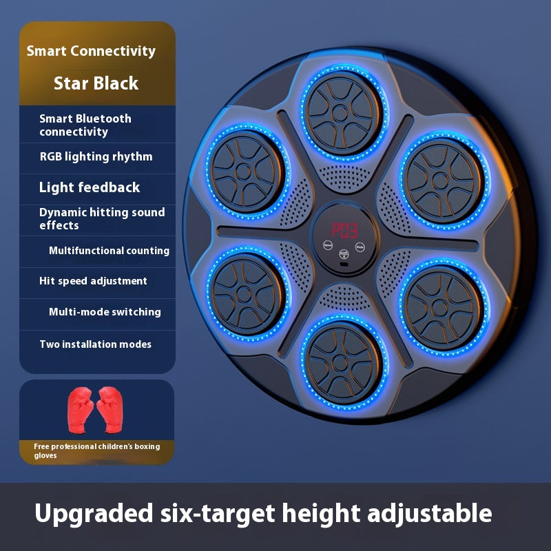 Machine de boxe musicale domestique avec lumière RGB, compatible Bluetooth, mode adulte, vitesse réglable pour kickboxing, karaté et fitness à domicile