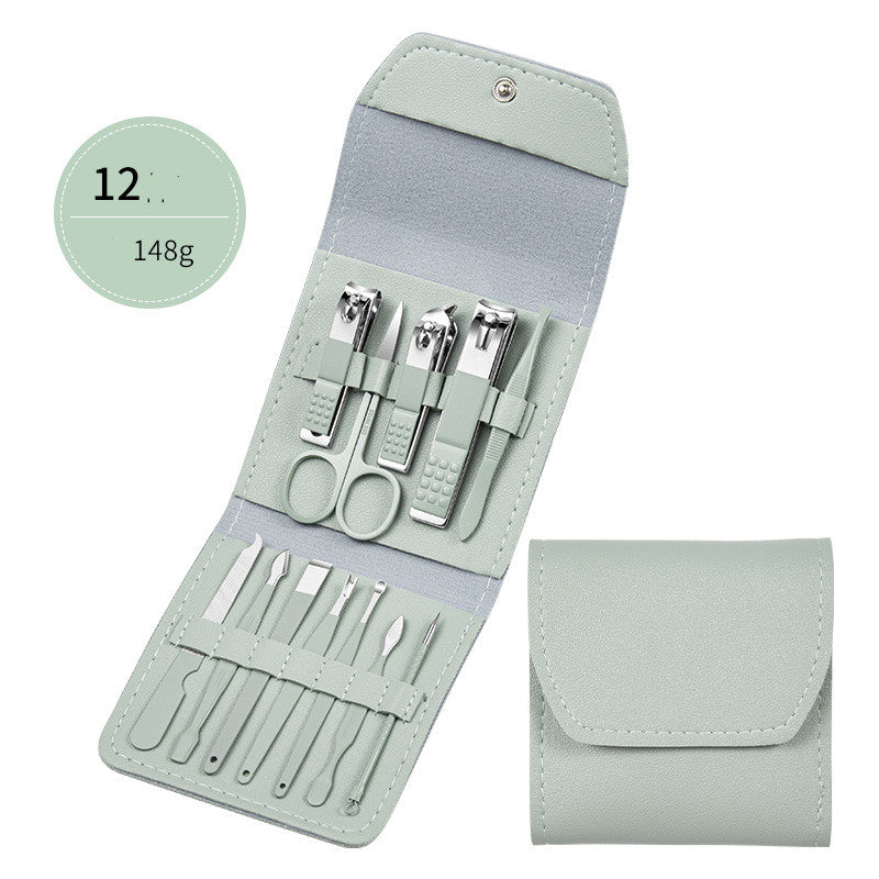 Ensemble professionnel comprenant ciseaux, coupe-ongles, cuillère à ongles, pince à peaux mortes, pince à ongles, couteau de pédicure et coupe-ongles.