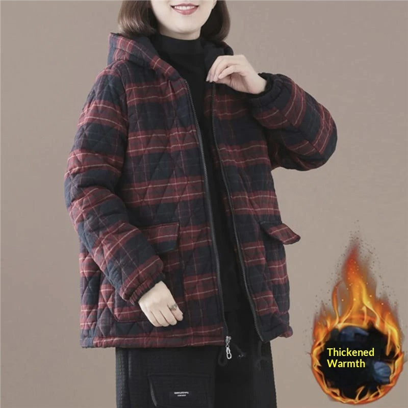 Manteau court matelassé en coton à carreaux pour l'automne et l'hiver