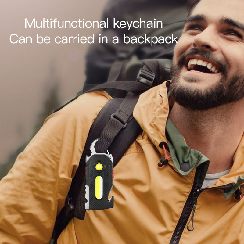 Lampe de secours multifonctionnelle rechargeable, porte-clés pratique, lampe de travail, lampe LED haute luminosité COB pour la maintenance, éclairage de camping en extérieur.