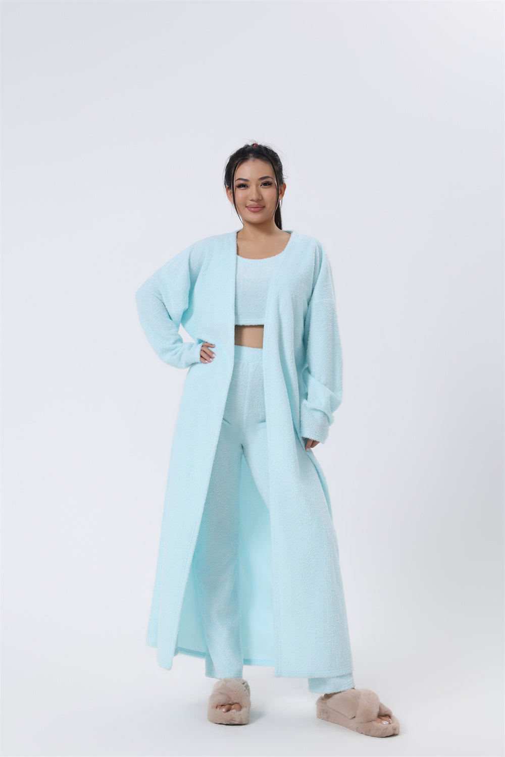 Ensemble pyjama confortable, ensemble de détente 3 pièces, vêtements d'intérieur mignons, ensembles chauds, ensemble assorti, ensemble de détente, ensembles pantalon 3 pièces, robe d'hiver pour femme
