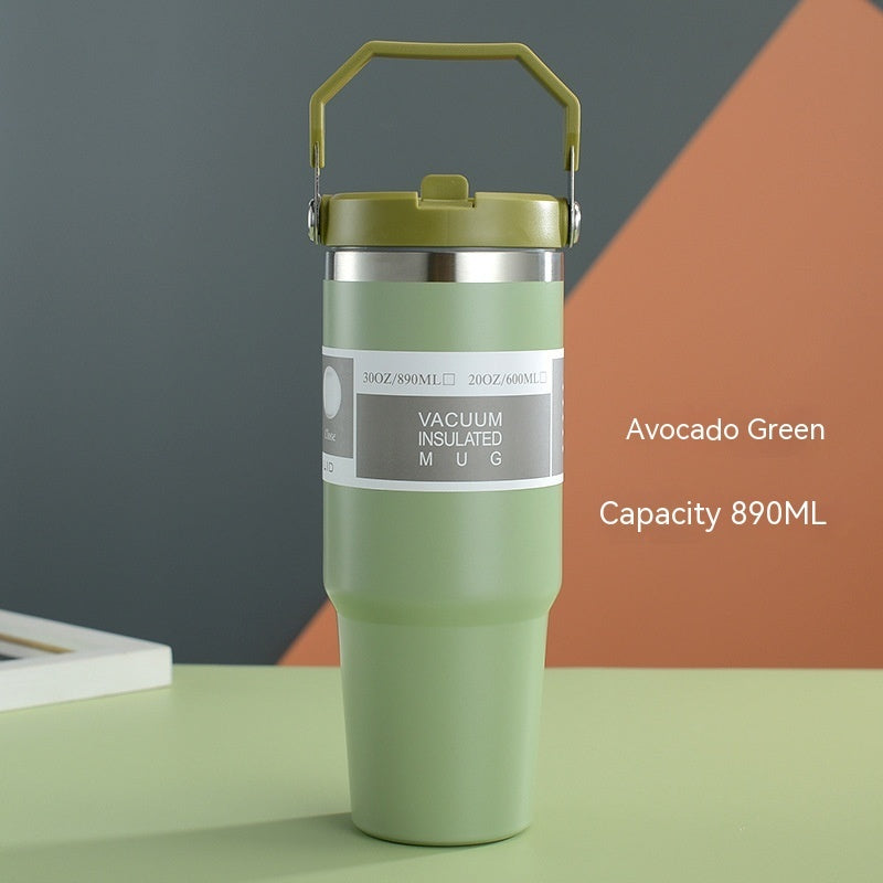 Gobelet de voiture portable en acier inoxydable, gourde de sport et de voyage avec poignée et couvercle, tasse à café