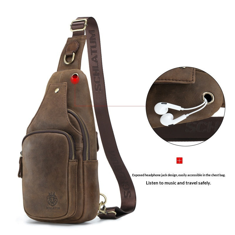 Sac bandoulière avant pour homme en cuir de vachette pleine fleur, style rétro européen et américain
