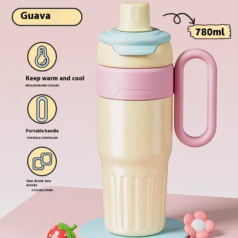 Gobelet isotherme double de 780 ml en acier inoxydable avec couvercle, grande capacité, avec paille, pour hommes et femmes.