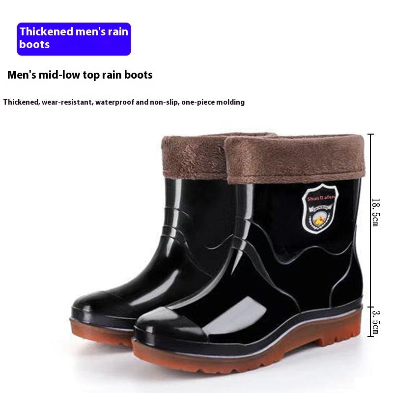 Bottes de pluie chaudes et résistantes à l'usure, doublées en polaire, à semelle en cuir camouflage et semelle en cuir pour homme.