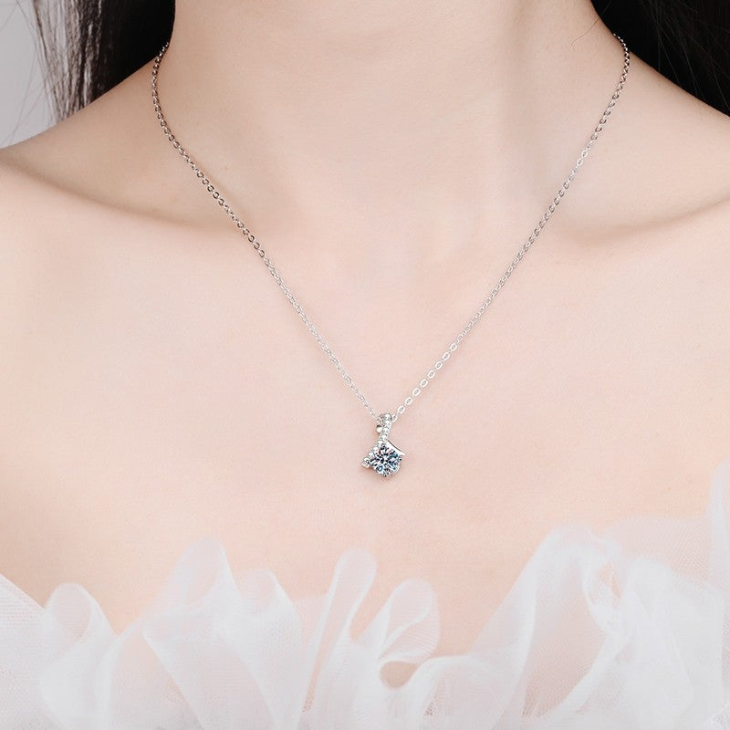 Collier en argent S925 plaqué or blanc et pierres de moissanite