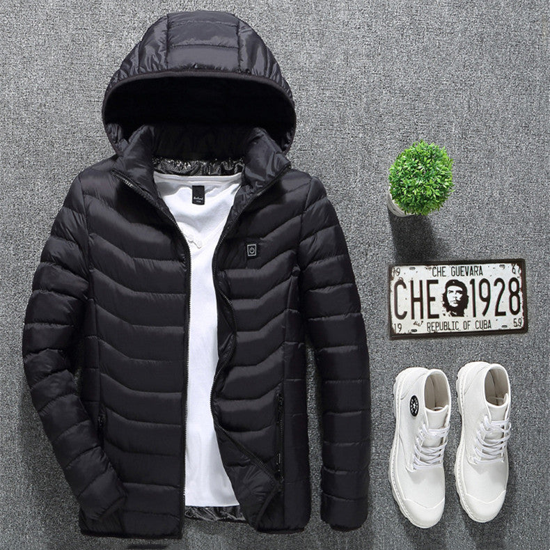 Veste chauffante d'hiver, manteau en coton électrique USB, fermeture éclair, vêtement thermique chauffant, gilet chauffant pour homme