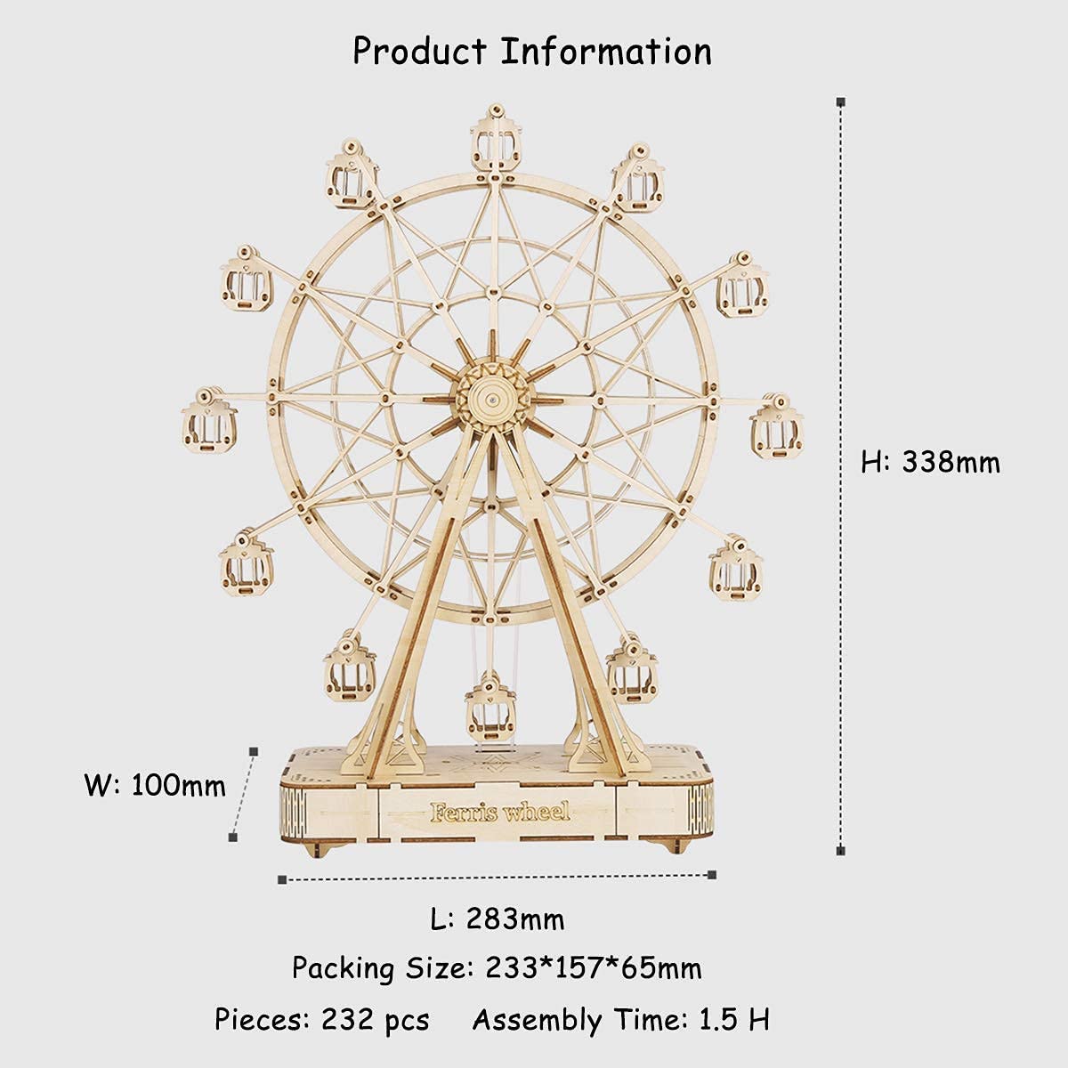 Robotime Modèle de grande roue rotative en bois à monter soi-même avec musique - Jouet pour enfants - Anniversaire TGN01
