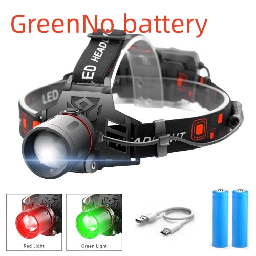 Lampe frontal, Phare zoom T6 à lumière blanche, verte et rouge