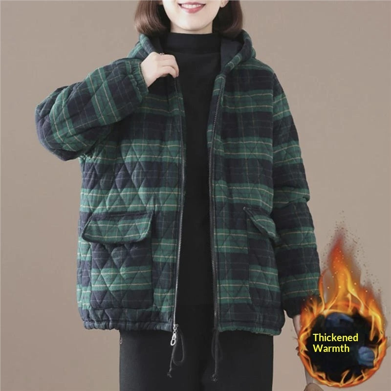 Manteau court matelassé en coton à carreaux pour l'automne et l'hiver