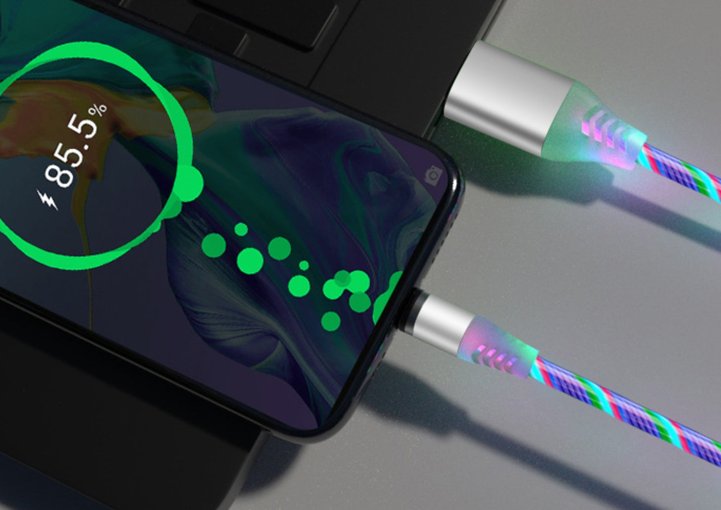 Compatible avec Apple, câble de données magnétique Flowing Light Streamer pour iPhone et Android Type-C