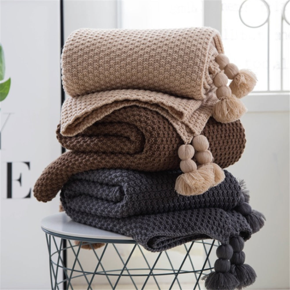 Couverture nordique à franges acrylique – Châle et plaid canapé