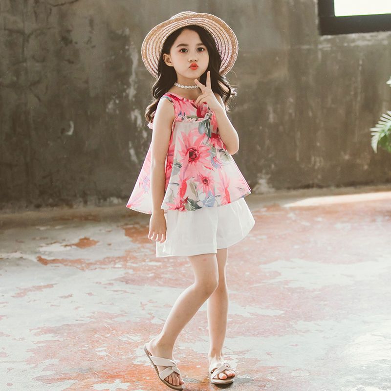 Ensemble d'été pour filles, vêtements pour enfants, style occidental, short coréen à manches courtes