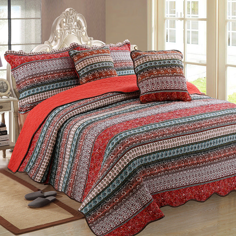 Ensemble de trois pièces de couette en coton et lin, style coton lavé.