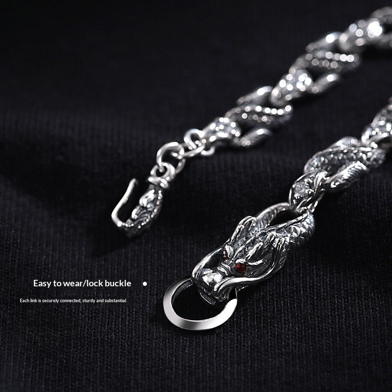 Bracelet pour homme en argent 925, motif dragon du zodiaque
