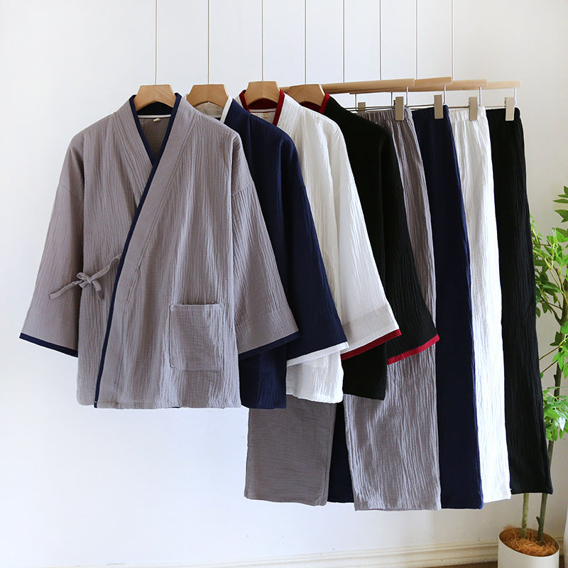 Ensemble kimono Hanfu pour homme en gaze de coton pur