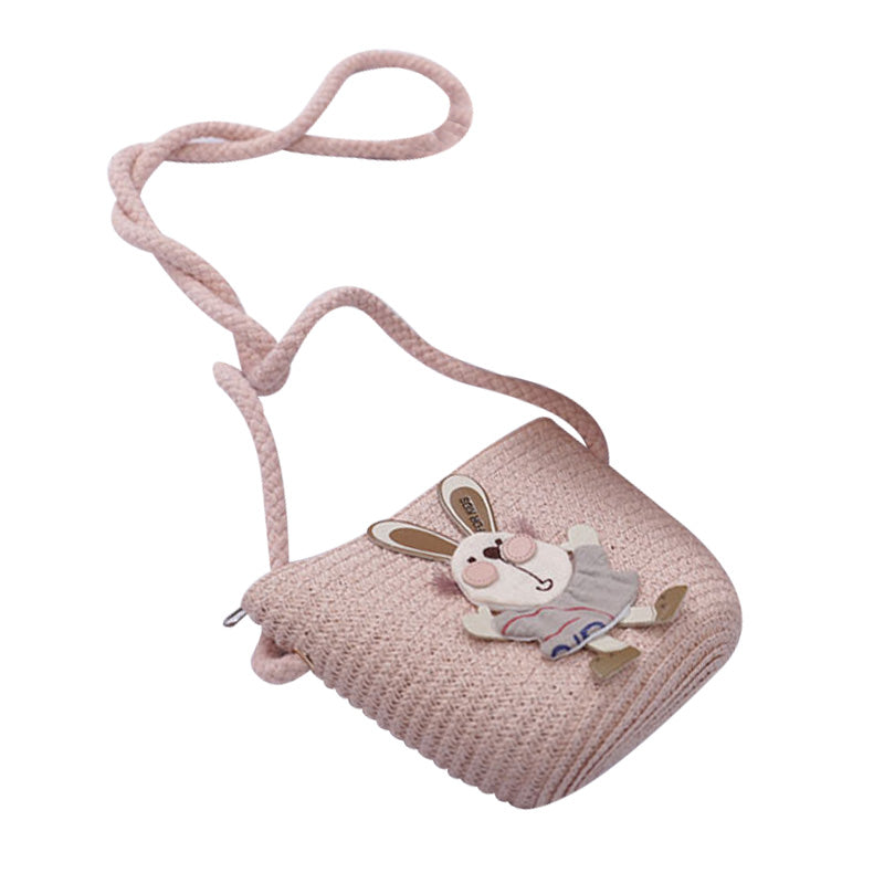 Sac à main décoré d'un adorable lapin, chapeau de paille deux pièces