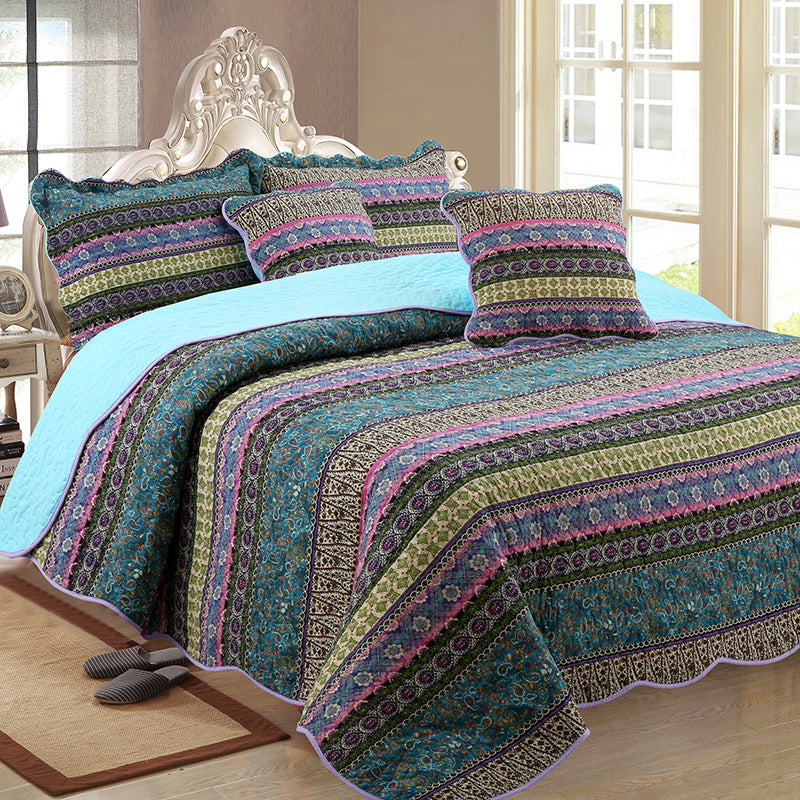 Ensemble de trois pièces de couette en coton et lin, style coton lavé.