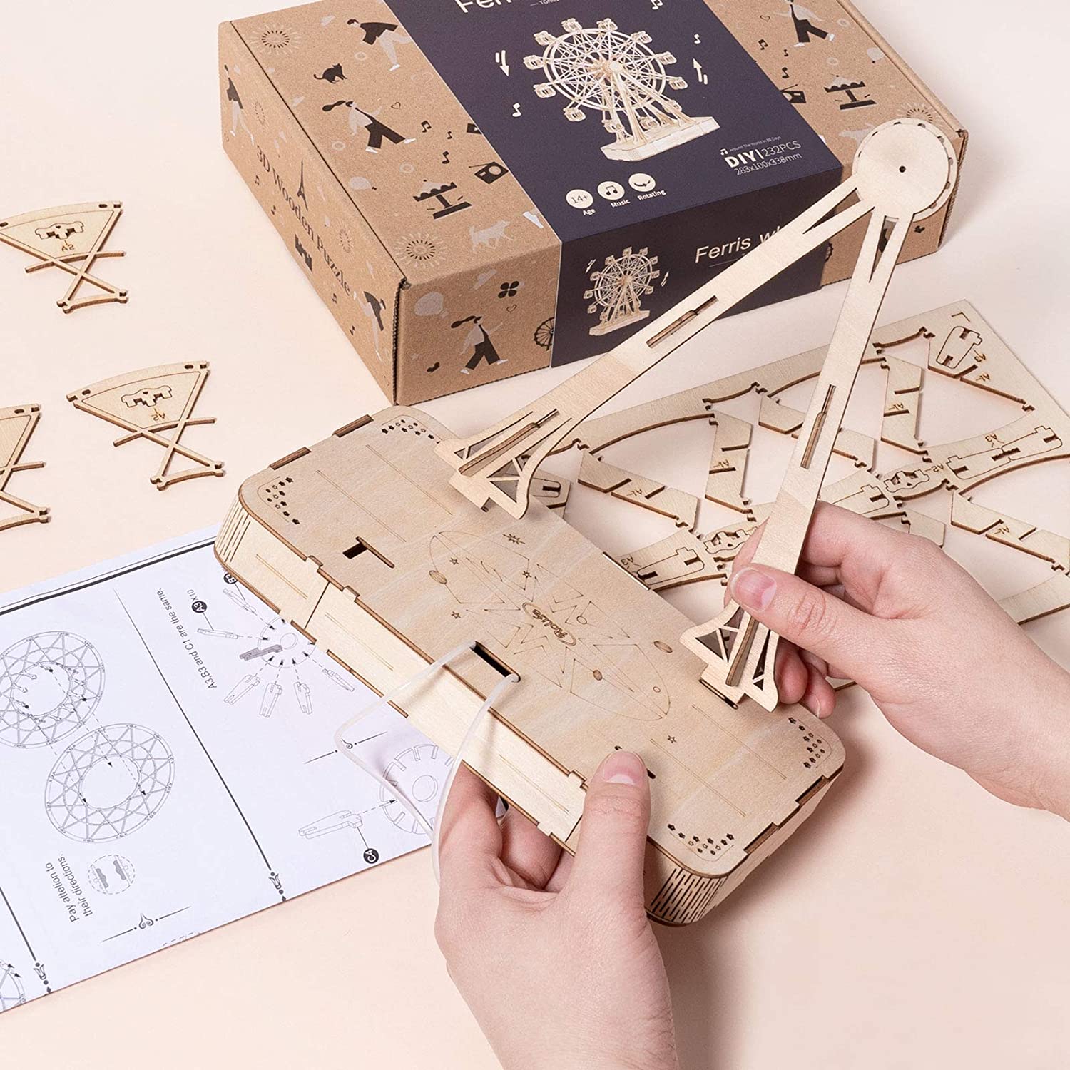 Robotime Modèle de grande roue rotative en bois à monter soi-même avec musique - Jouet pour enfants - Anniversaire TGN01