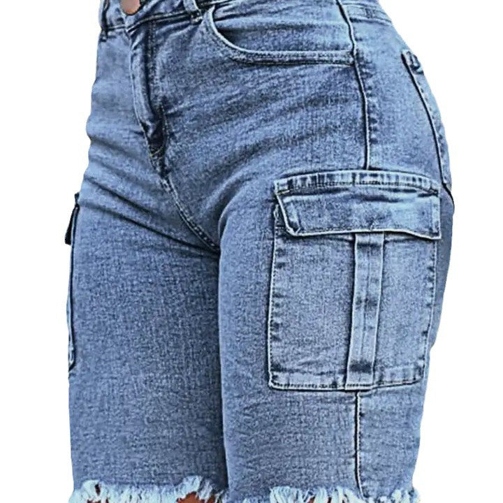 Short en jean stretch taille haute avec poches latérales et grande élasticité