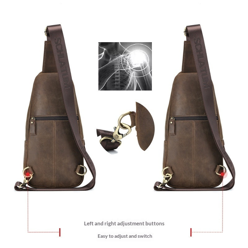 Sac bandoulière avant pour homme en cuir de vachette pleine fleur, style rétro européen et américain