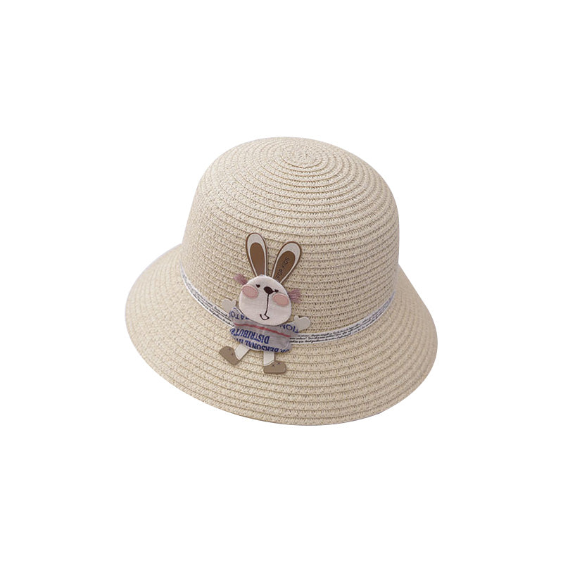 Sac à main décoré d'un adorable lapin, chapeau de paille deux pièces