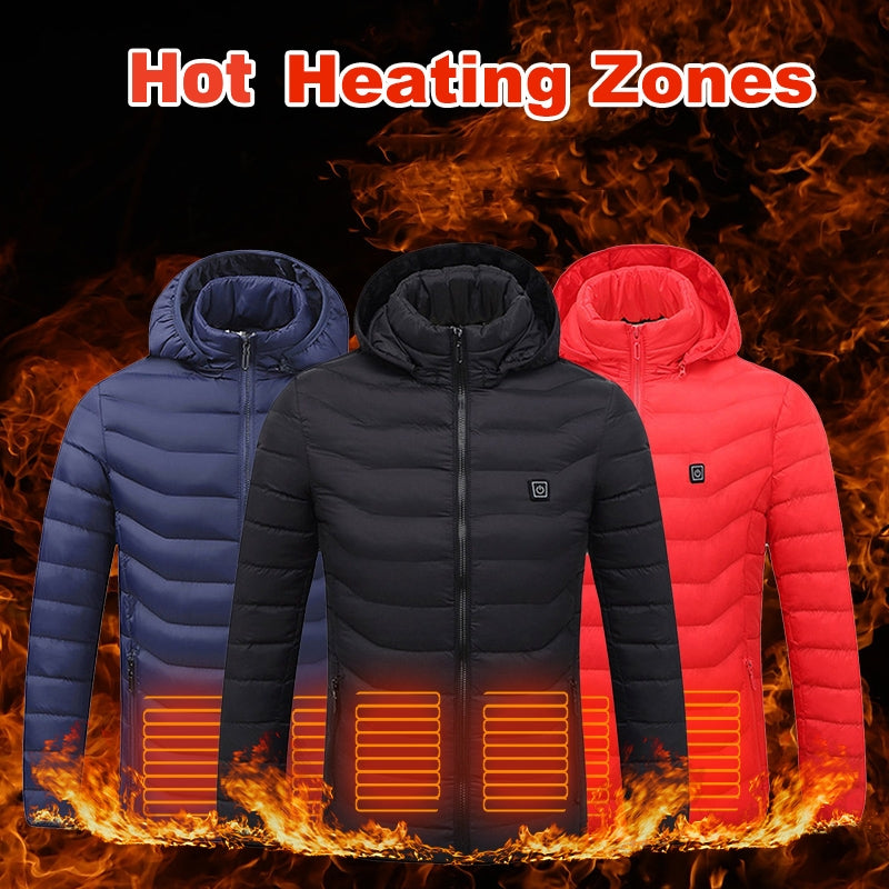 Veste chauffante d'hiver, manteau en coton électrique USB, fermeture éclair, vêtement thermique chauffant, gilet chauffant pour homme