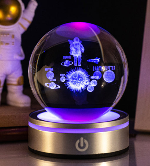 Boule de cristal lumineuse sculptée en 3D avec dégradé de couleurs, petite lampe de nuit, décoration intérieure, sélection de cadeaux