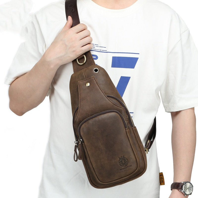 Sac bandoulière avant pour homme en cuir de vachette pleine fleur, style rétro européen et américain
