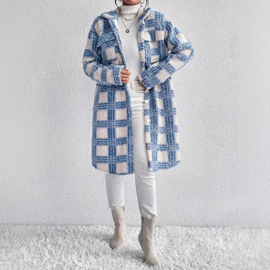 Veste à carreaux pour femme avec poches à rabat et matelassée